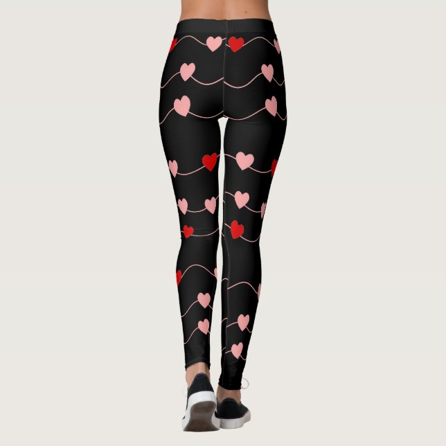 Cute Valentines day-strängen Heards Red Rosa Kärle Leggings (Baksida)