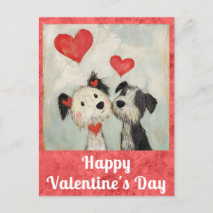Cute Valentines day Watercolor Puppy Hund Heart Vykort