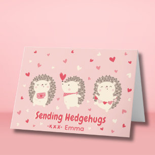 Cute Valentines häckar på ljusa rosa Helgkort