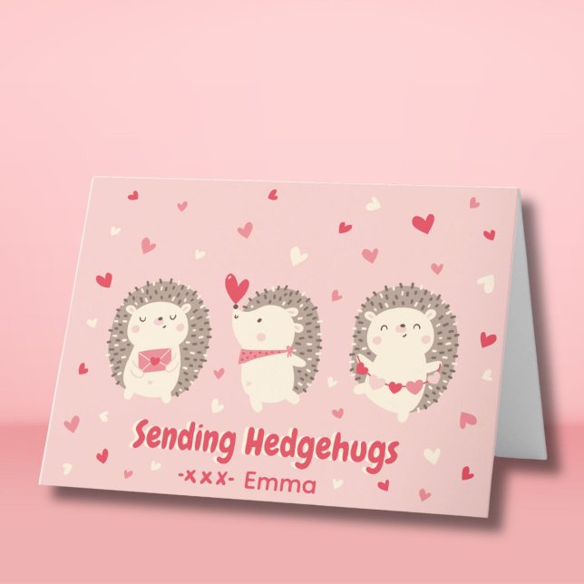 Cute Valentines häckar på ljusa rosa Helgkort (Skapare uppladdad)