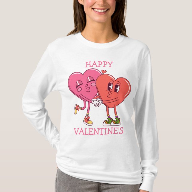 Cute Valentine's Hearts Couple Women's T-Shirt (Framsida)
