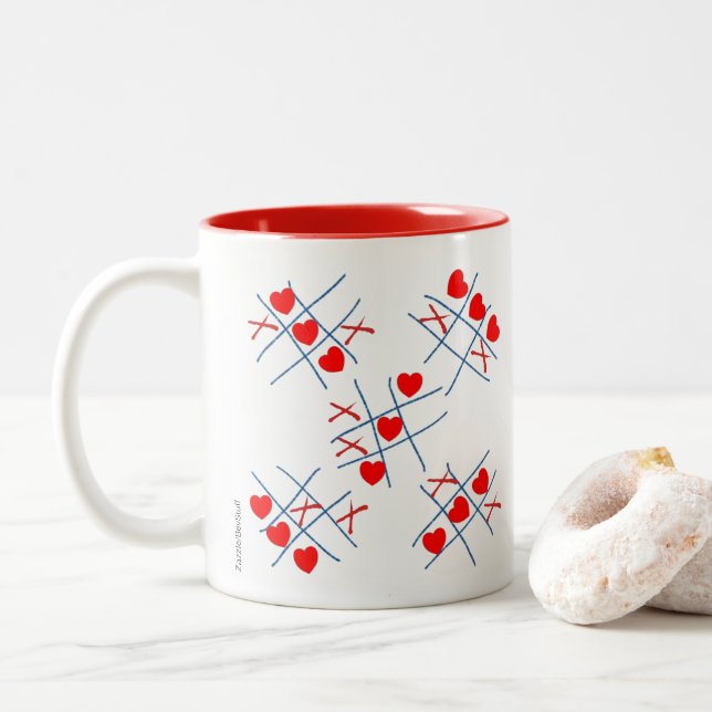 Cute Valentines hjärtteknik-Tac-Toe Mönster Mugg (Med munk)