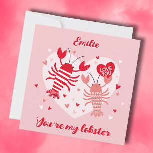 Cute Valentines hummer i kärlek red och rosa Tack Kort