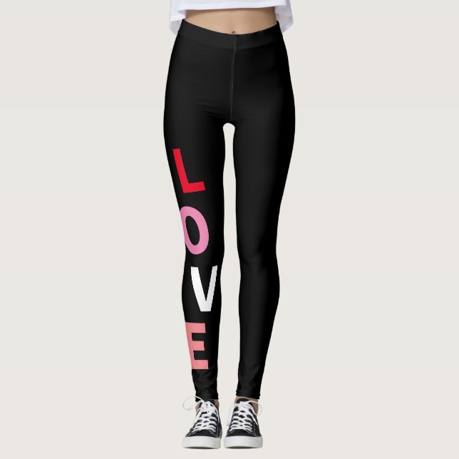 Cute Valentines Kärlek Rosa Red White Mode Leggings (Framsida)