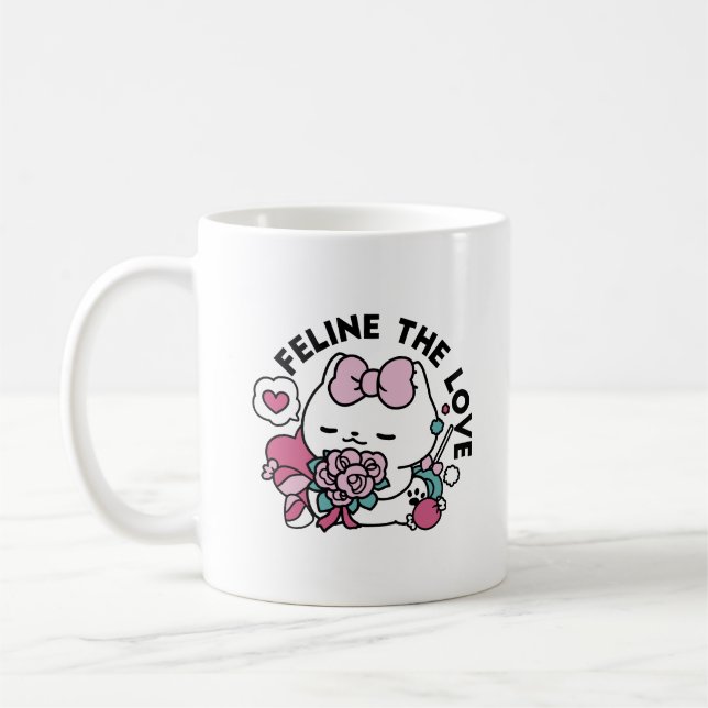 Cute Valentines kattdesign - Kattdjuret Kärlek Kaffemugg (Vänster)