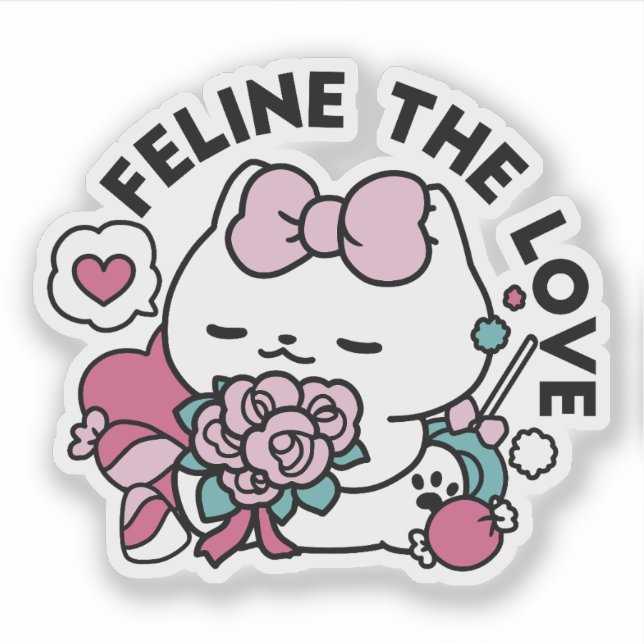 Cute Valentines kattdesign - Kattdjuret Kärlek Klistermärken (Framsida)