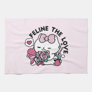 Cute Valentines kattdesign - Kattdjuret Kärlek Kökshandduk