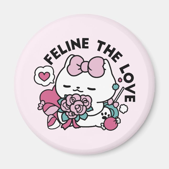 Cute Valentines kattdesign - Kattdjuret Kärlek Magnet (Framsidan)