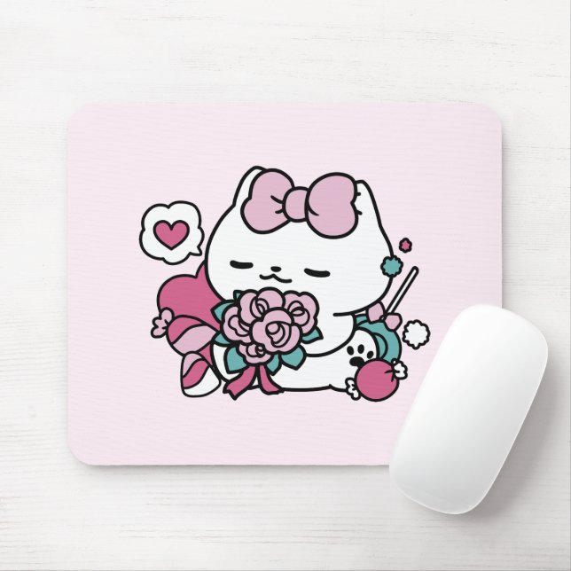 Cute Valentines kattdesign - Kattdjuret Kärlek Musmatta (Med mus)