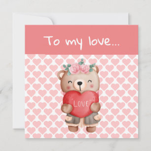 Cute Valentines nalle som skickar kärlek hjärta Tack Kort