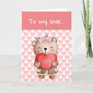 Cute Valentines nalle som skickar kärlek hjärta Tack Kort