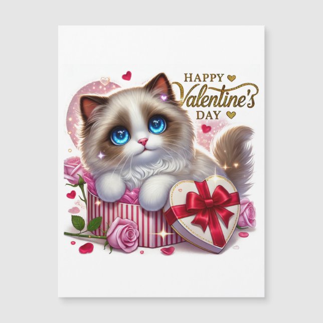Cute Valentine's Ragdoll Cat Magnetic Card (Framsida)