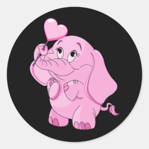Cute Valentines Rosa Elephant Runt Klistermärke