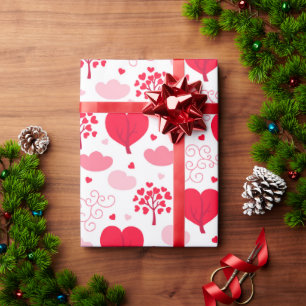 Cute Valentines träd formar hjärtan mönster Presentpapper