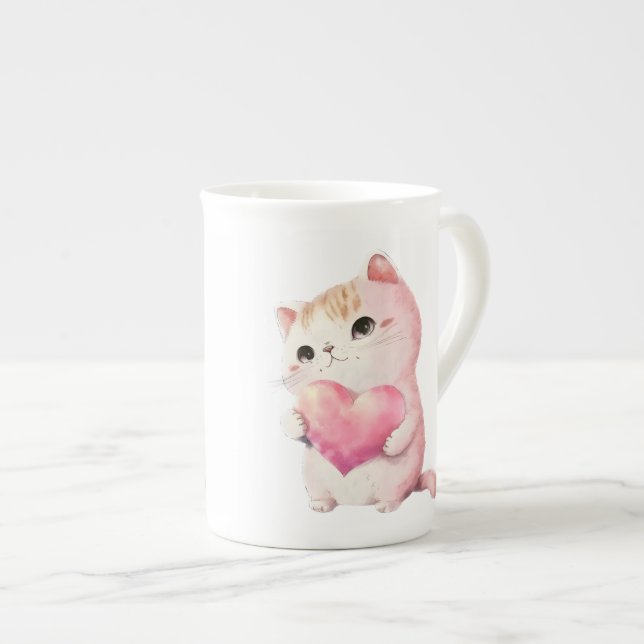 Cute Valentineser Kitten, kärlek katter Benporslin Mugg (Framsida höger)