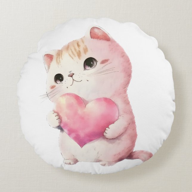 Cute Valentineser Kitten, kärlek katter Dekorativ  Rund Kudde (Framsidan)