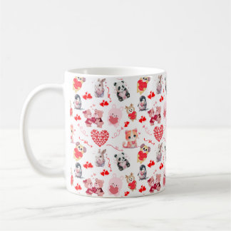 Cute Valentiness Animals Rosa Snyggt Mönster Kaffemugg