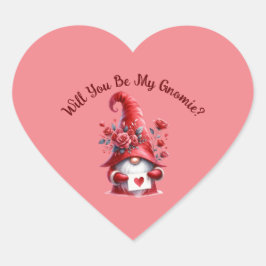 Cute Valentiness Gnome med Hearts och Ro Hjärtformat Klistermärke