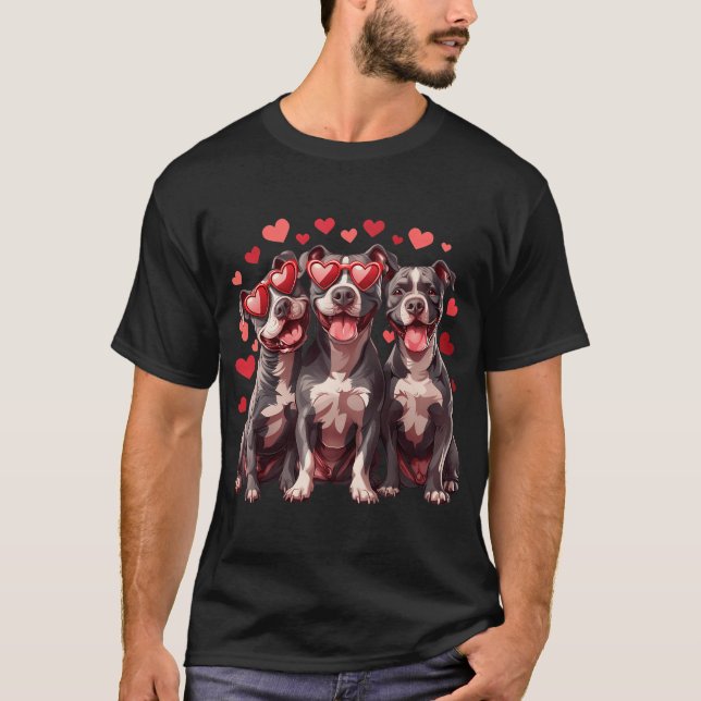 Cute Valentiness Pit Bull Dogs Heart Sunglass T Shirt (Framsida)