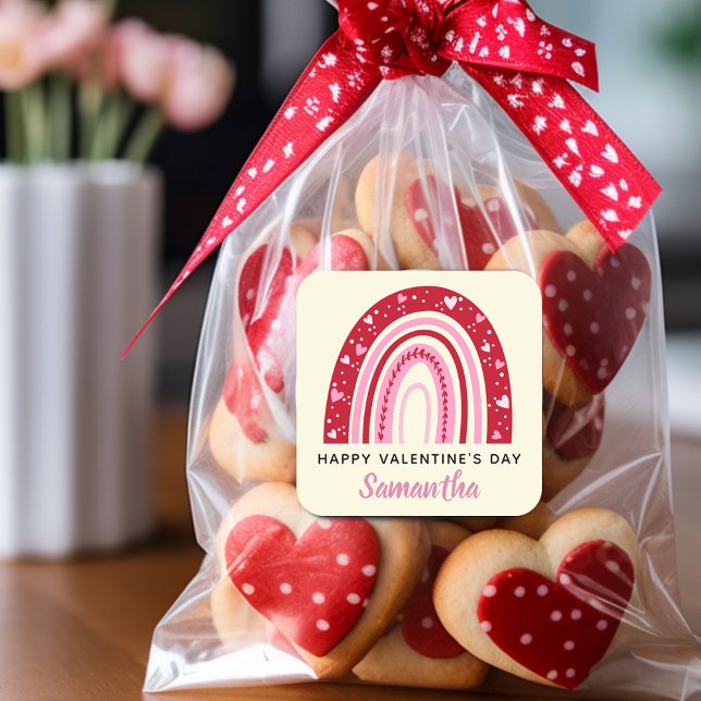 Cute Valentiness Rainbow-Personlig Fyrkantigt Klistermärke (Cute Valentines Rainbow Personalized Square Sticker)