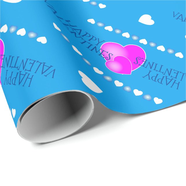 Cute Valentiness Rosa och vita hjärtan på BLUE Presentpapper (Rullad Hörn)