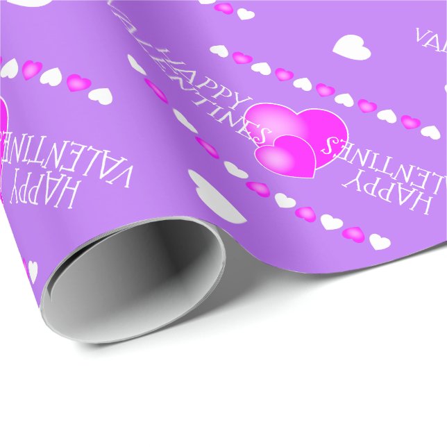 Cute Valentiness Rosa och vita hjärtan på LILAC Presentpapper (Rullad Hörn)