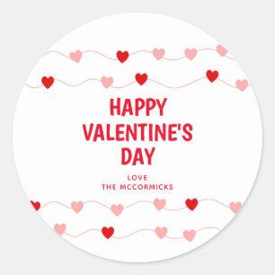 Cute Valentiness Rosa Red Hearts Personlig Runt Klistermärke