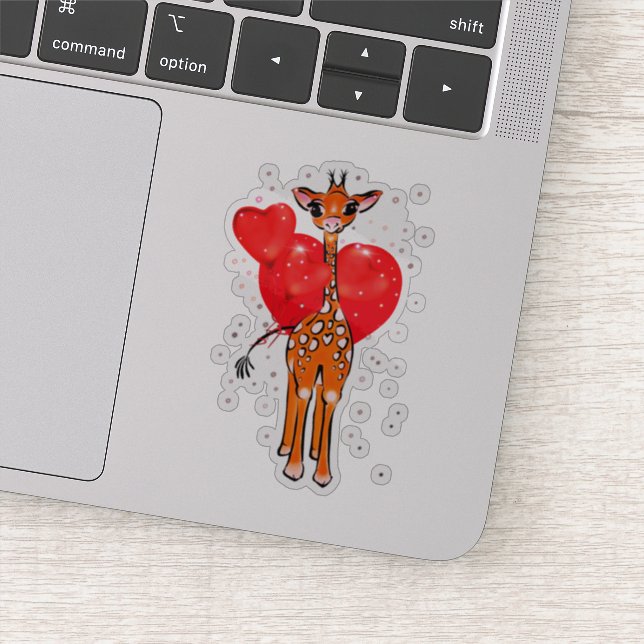 Cute valentingiraffe med hjärtballonger klistermärken (Detalj)