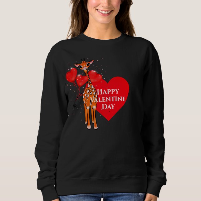 Cute valentingiraffe med hjärtballonger t shirt (Framsida)