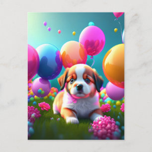 Cute-valp med ballonger - födelsedag inbjudan vykort
