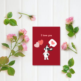 Cute-valp med ballonger och hjärtan Valentines day Julkort