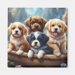 Cute-valpar i basket magnet