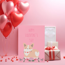Cute-valpar med Valentineser för rosa av hjärthals Julkort