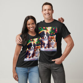 Cute-valpar och katt under Julgran T Shirt