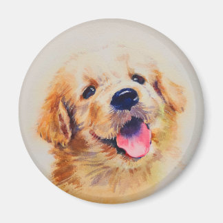 Cute-valpen. Hans namn är "lycklig" Magnet