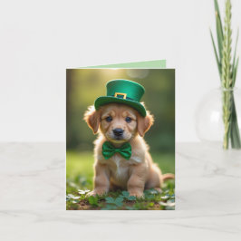 Cute-valpen med St. Patrick's subfit, schamprocks Helgkort
