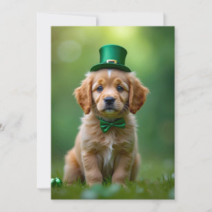 Cute-valpen med St. Patrick's subfit, schamprocks Julkort