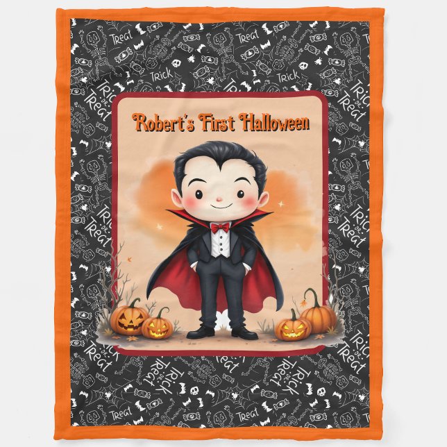 Cute Vampire Add Child's Namn eller First Hallowee Fleecefilt (Skapare uppladdad)