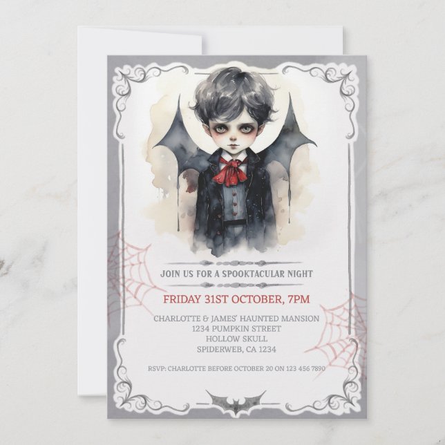 Cute Vampire Boy Halloween Kids Spooky Inbjudningar (Framsida)