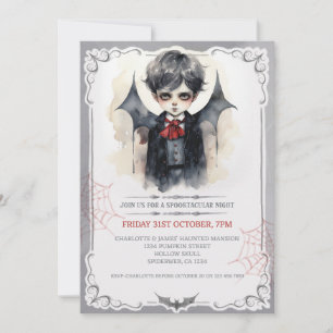 Cute Vampire Boy Halloween Kids Spooky Inbjudningar