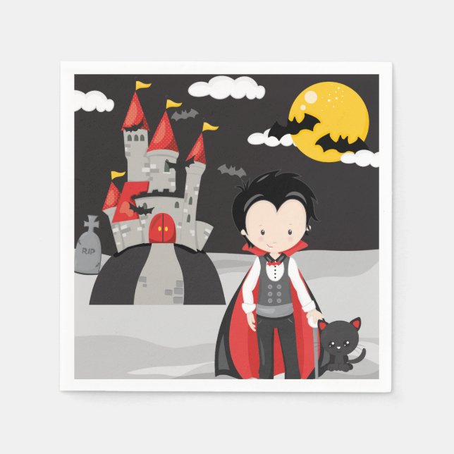 Cute Vampire Boy Halloween Kids Spooky Papper Plat Pappersservett (Framsidan)