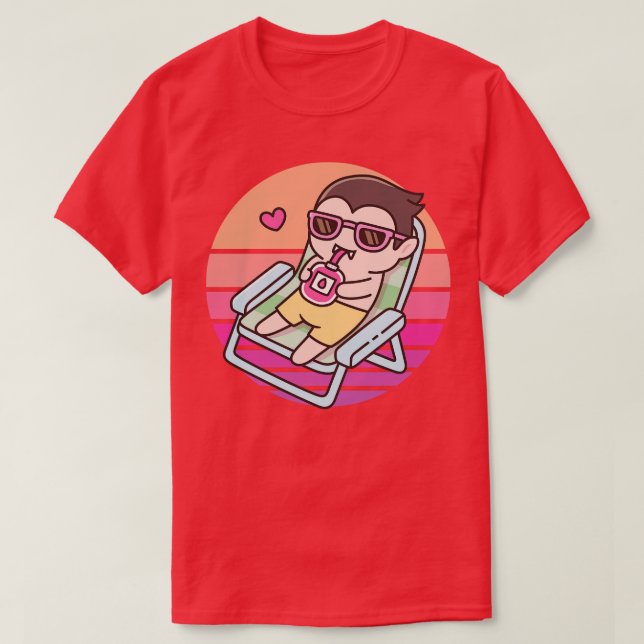 Cute Vampire g with Blood Pack Drink in Sunset T Shirt (Design framsida)