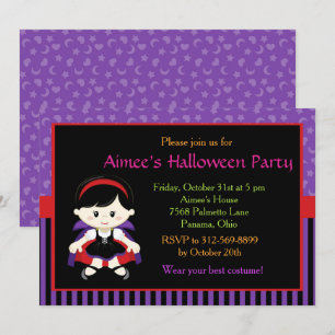 Cute Vampire Girl Halloween fest Inbjudningar