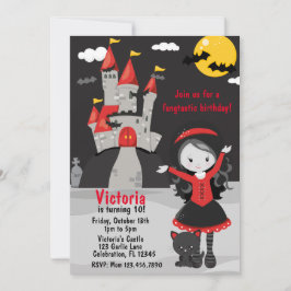 Cute Vampire Girl Halloween Kids Spooky Inbjudningar