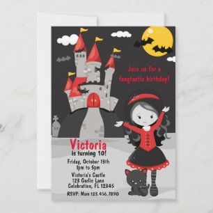Cute Vampire Girl Halloween Kids Spooky Inbjudningar