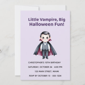 Cute Vampire Halloween Birthday Invitation Inbjudningar