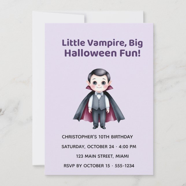 Cute Vampire Halloween Birthday Invitation Inbjudningar (Framsida)