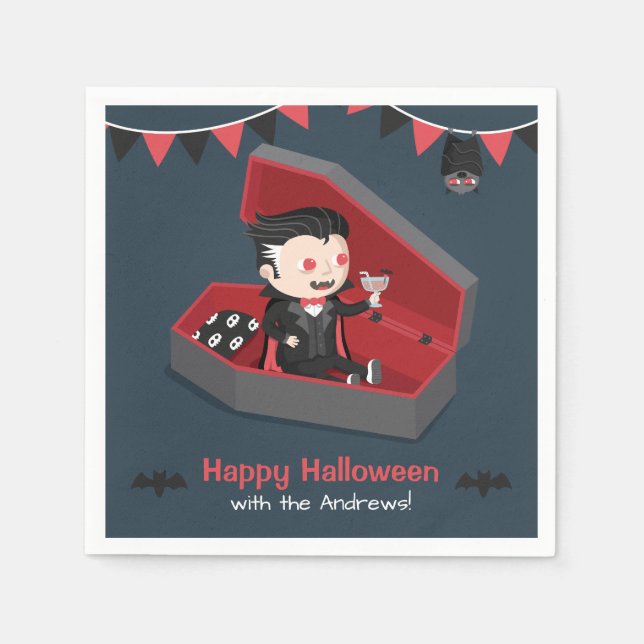 Cute Vampire in Coffin Halloween fest Supplies Pappersservett (Framsidan)