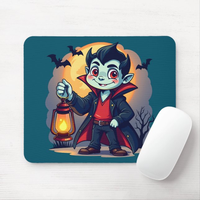 Cute Vampire med Lantern Kawaii Halloween Musmatta (Med mus)