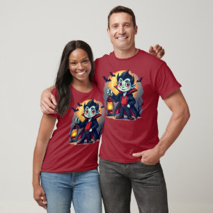 Cute Vampire med Lantern Kawaii Halloween T Shirt